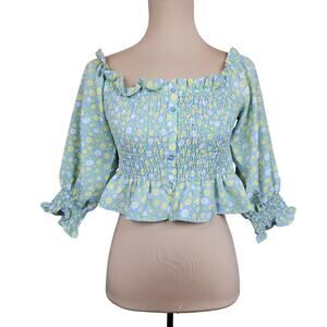 Love Tree Large Smocked Floral Crop Top